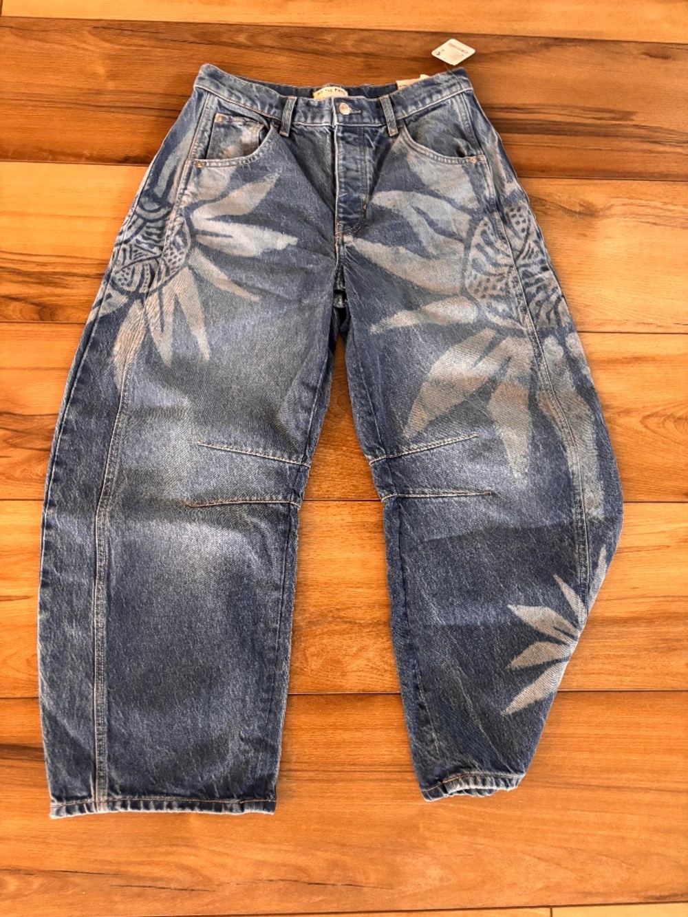 Free People Good Luck Printed Barrel Jean